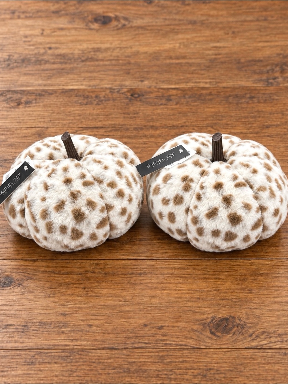 Rachel Zoe Halloween SET OF 2 Snow Leopard Animal Print Faux Fur Pumpkins
